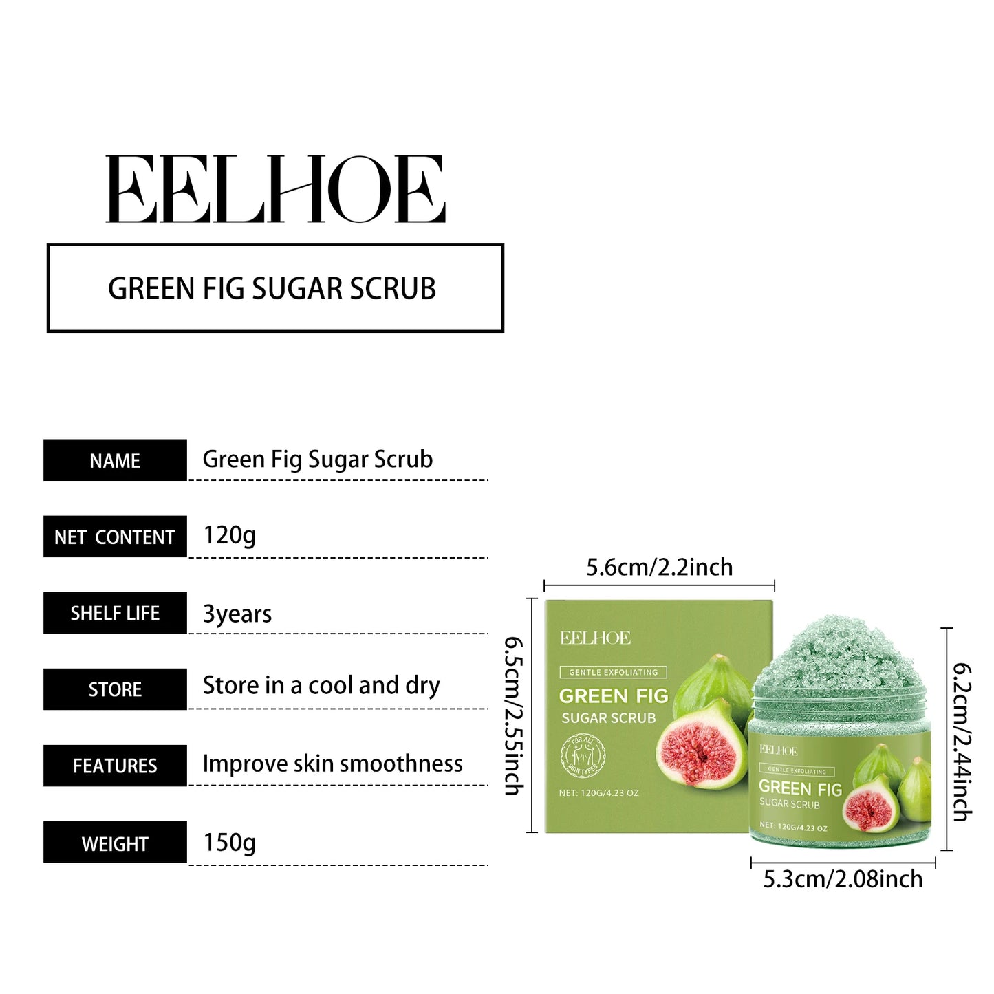 Eelhoe Fig Sugar Body Scrub Hydrating Exfoliating Cleanser