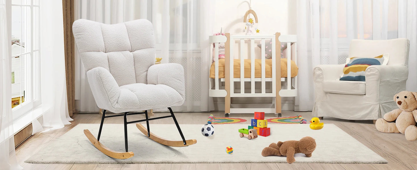 Nursery Rocking Chair Teddy Upholstered Glider Rocker High Back Armchair