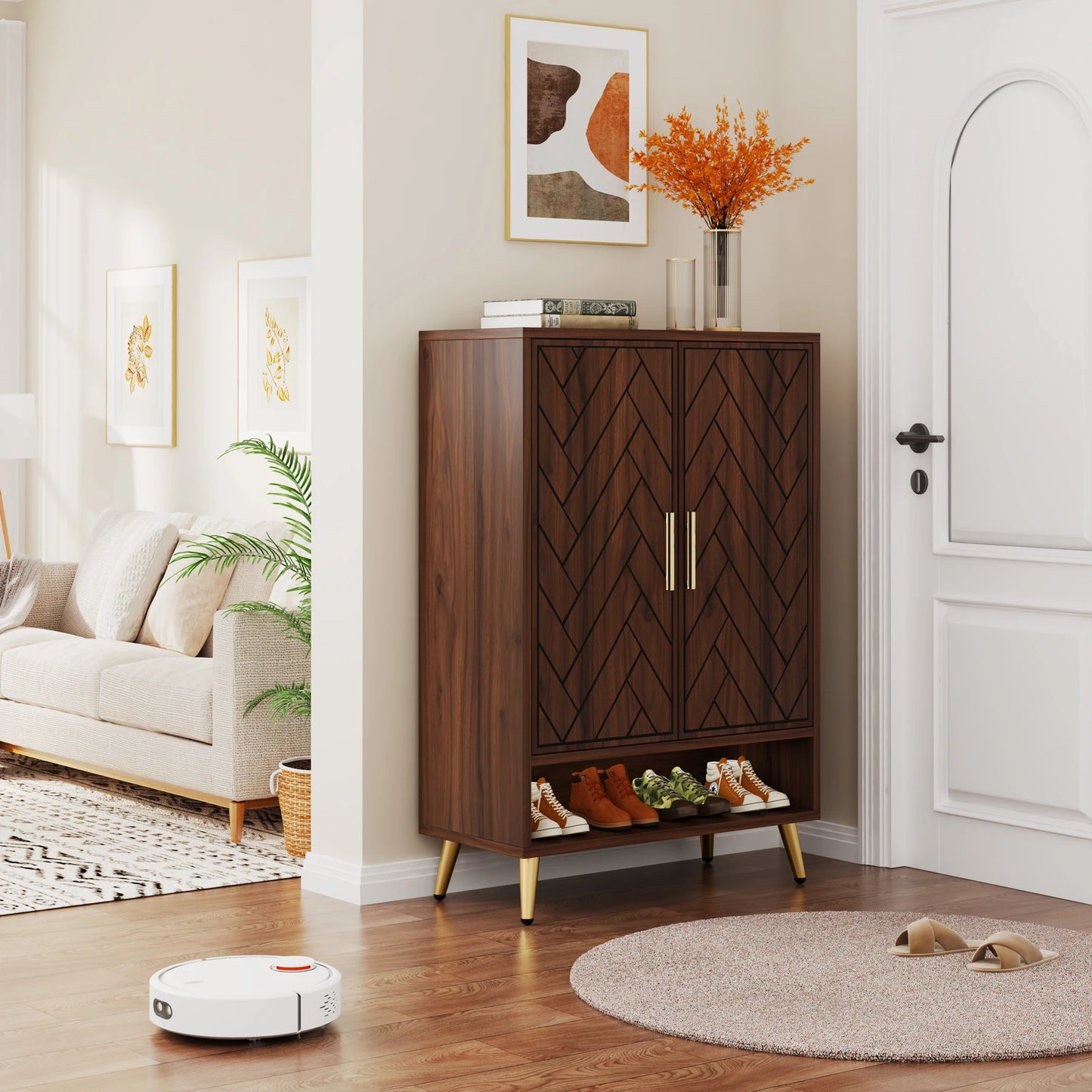 Tribesigns 6-Tier Shoe Cabinet With Doors Walnut Wood Entryway Storage