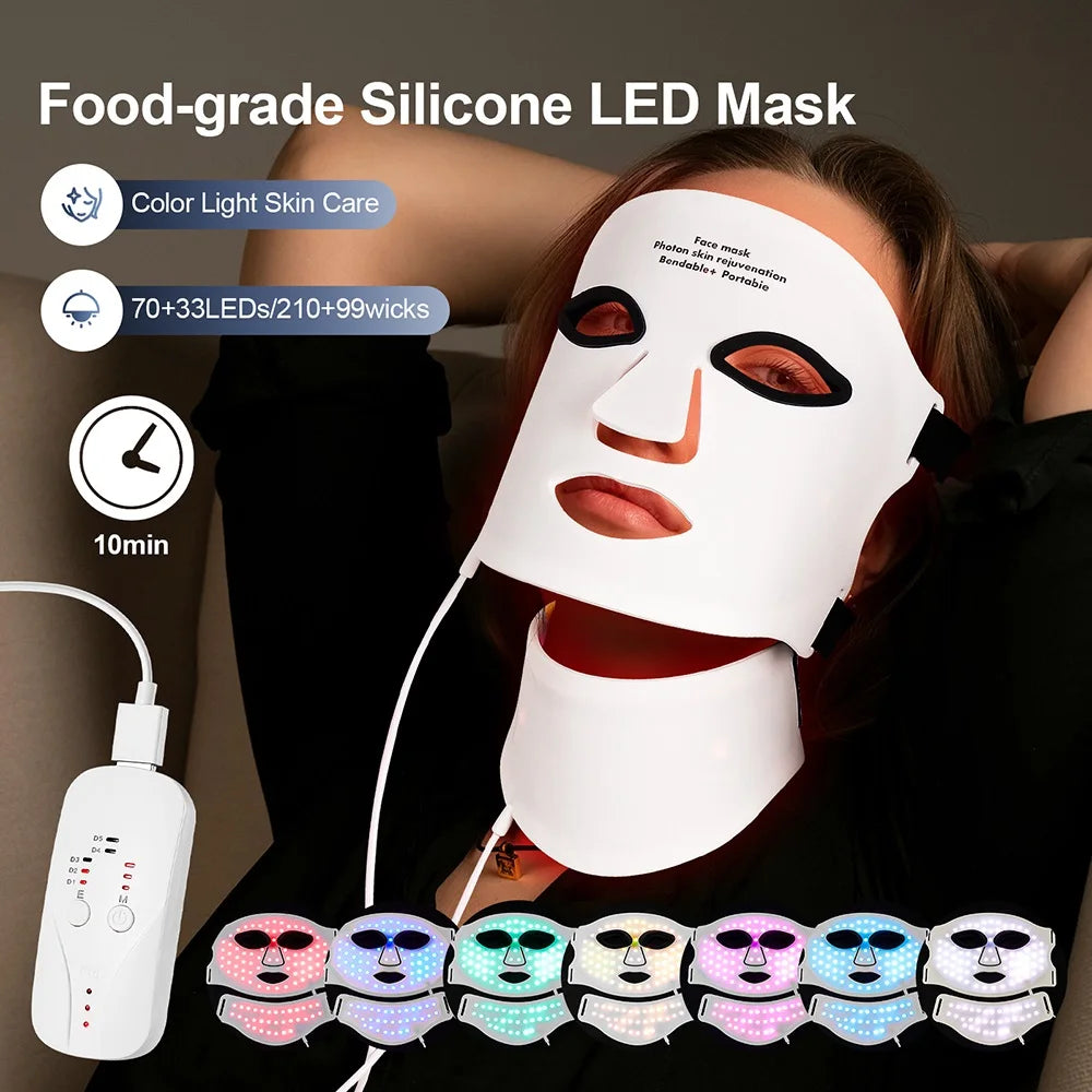 Foreverlily Silicone LED Mask With Neck 7 Color Red Light Infrared Therapy
