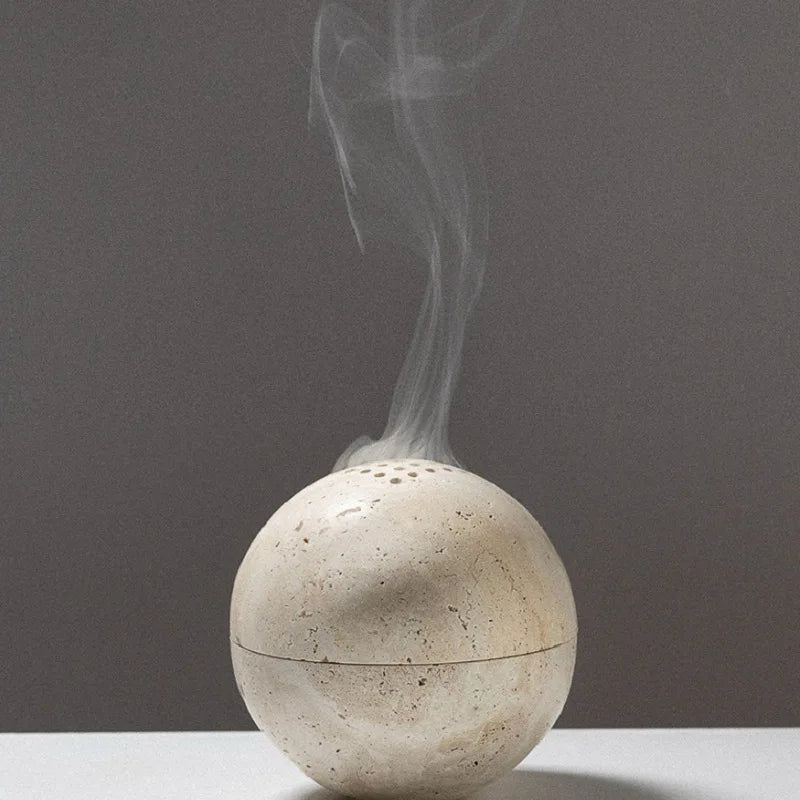 La Trouvailled Travertine Sphere Mubkhar Incense Burner
