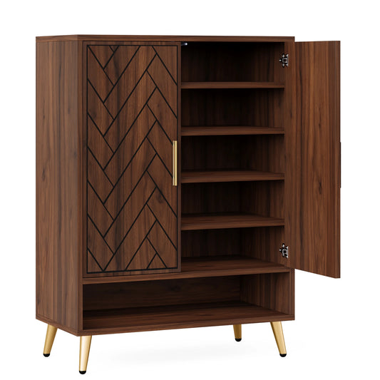 Tribesigns 6-Tier Shoe Cabinet With Doors Walnut Wood Entryway Storage