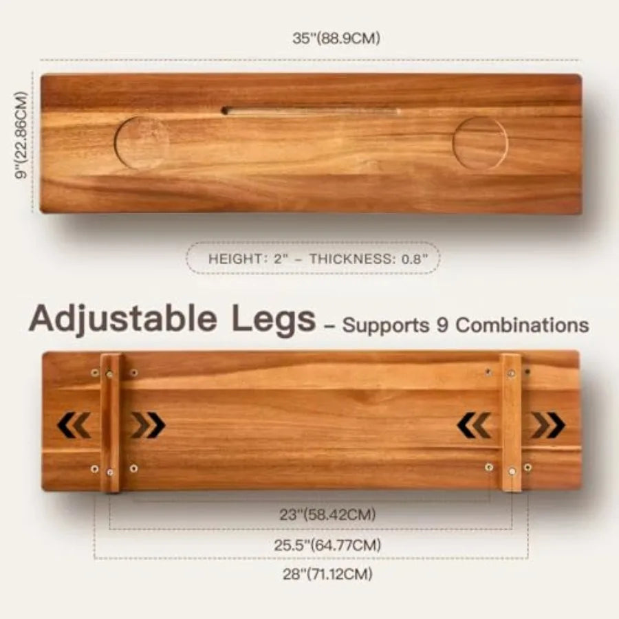 MDNG Acacia Wood Bathtub Tray Caddy With Adjustable Legs