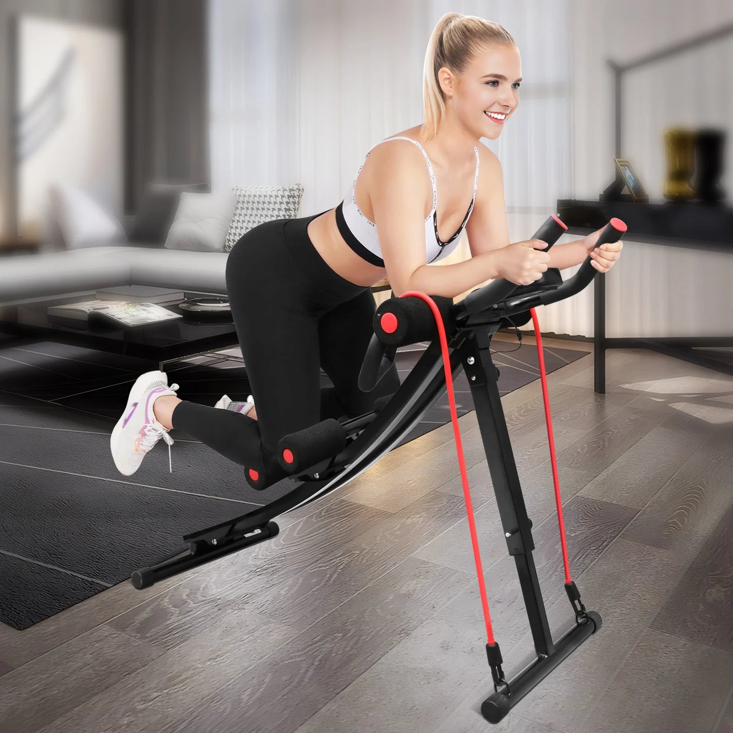 Foldable Ab Machine With Resistance Bands For Home Core Workout