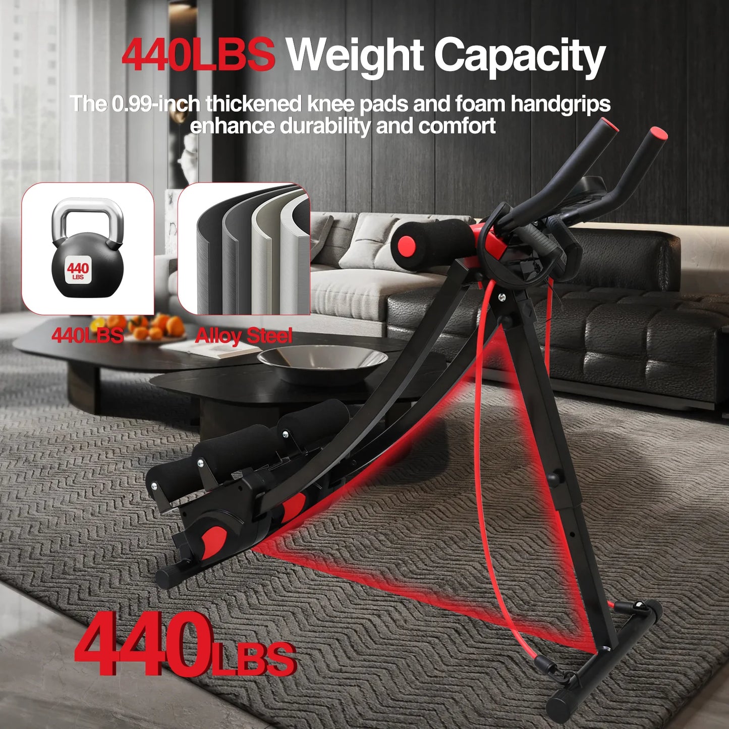 Foldable Ab Machine With Resistance Bands For Home Core Workout