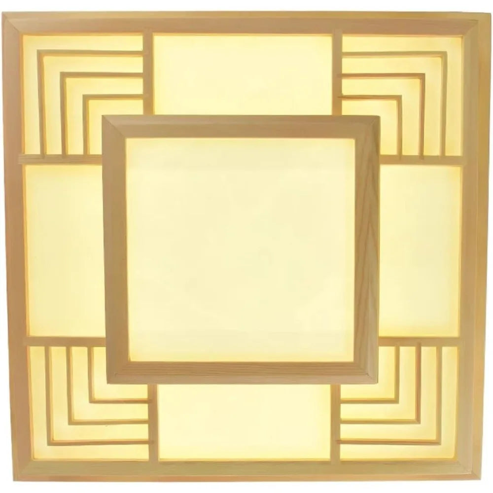 LED Ceiling Light Remote Dimming Japanese Zen Style Wood Fixture