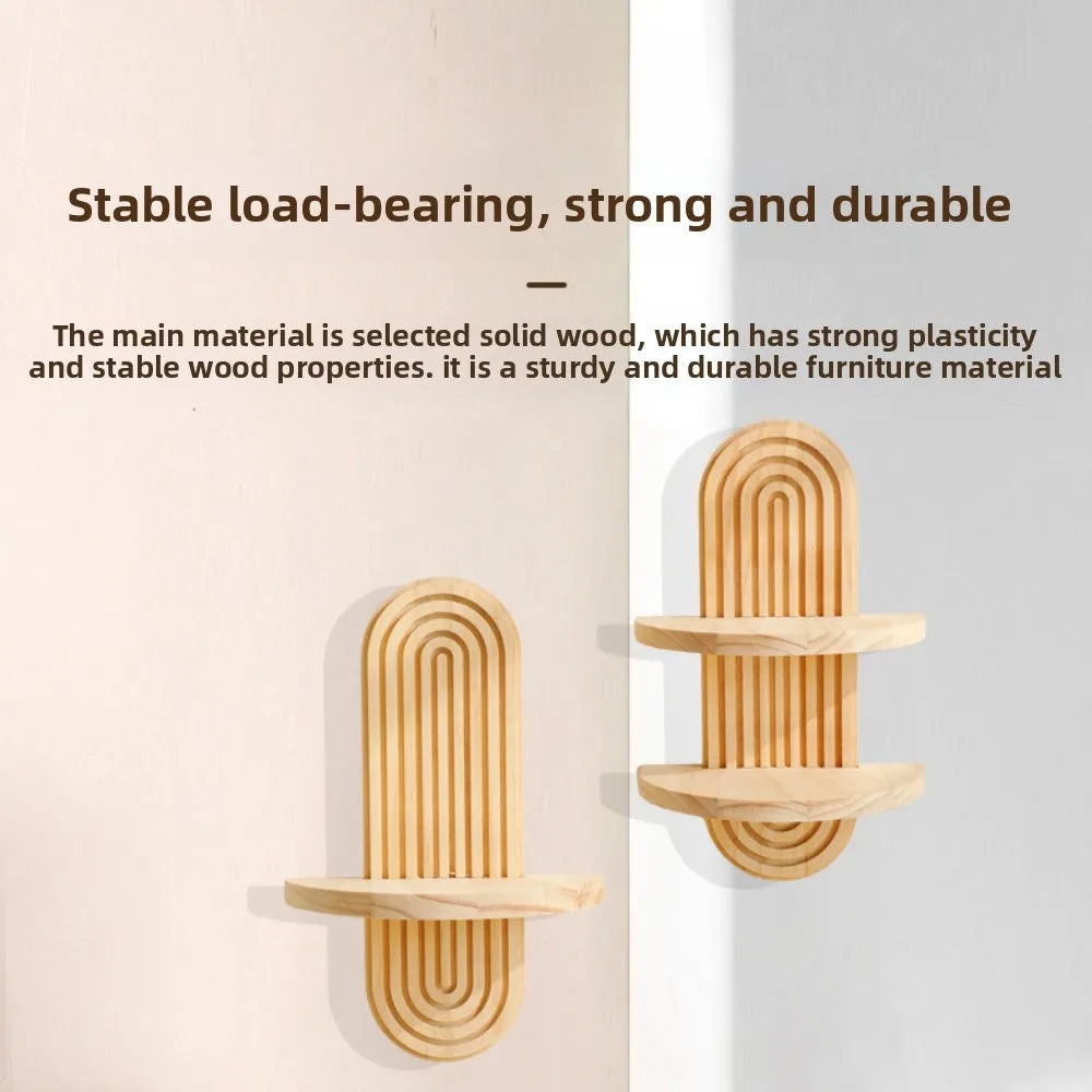 Bohemian Oval Solid Wood Wall Shelves Storage Organizer
