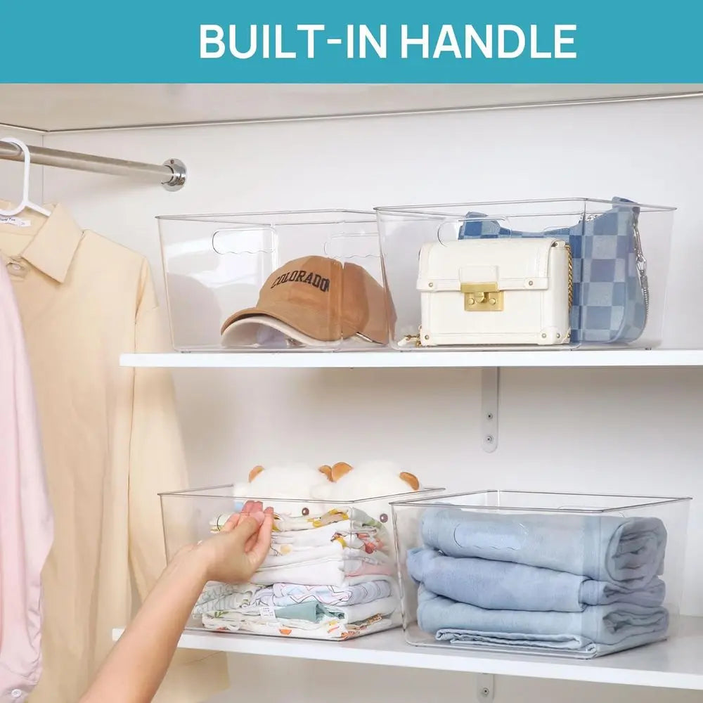 Clear Plastic Storage Bins 4 Pack With Handles For Pantry
