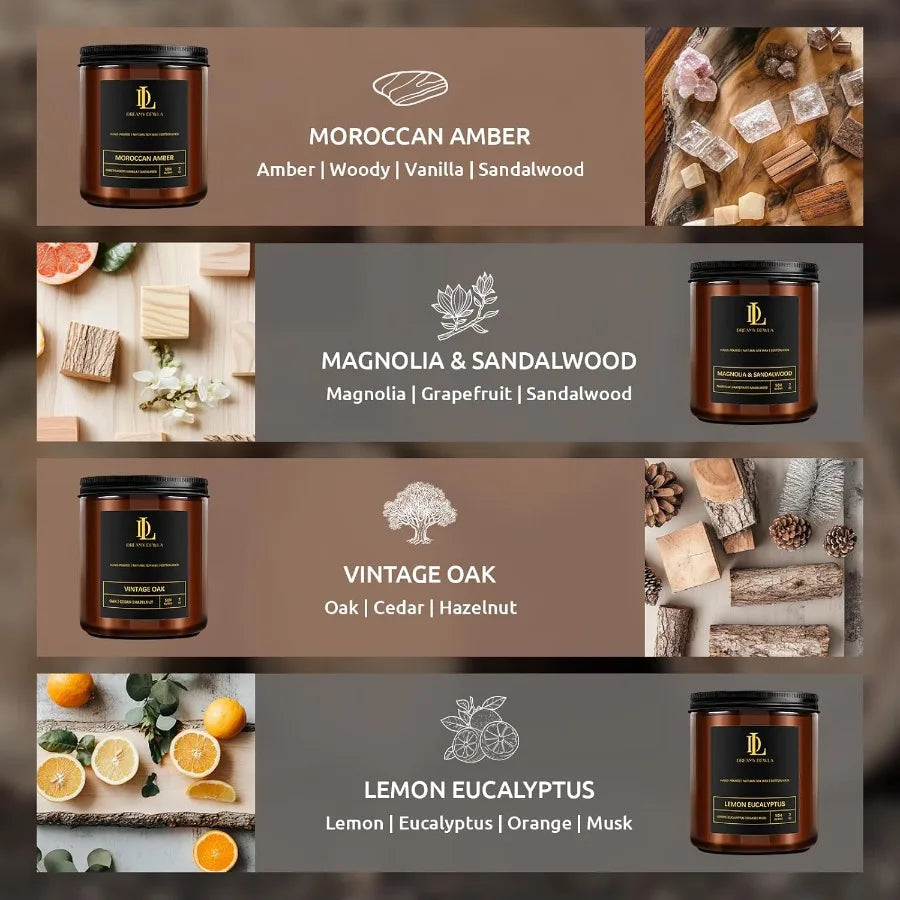 Scented Candles Set Soy Candles for Home Ambiance 4 Pack 28oz Candle Gifts for Men Women Luxury Fragrances of Magnolia Sandalwo