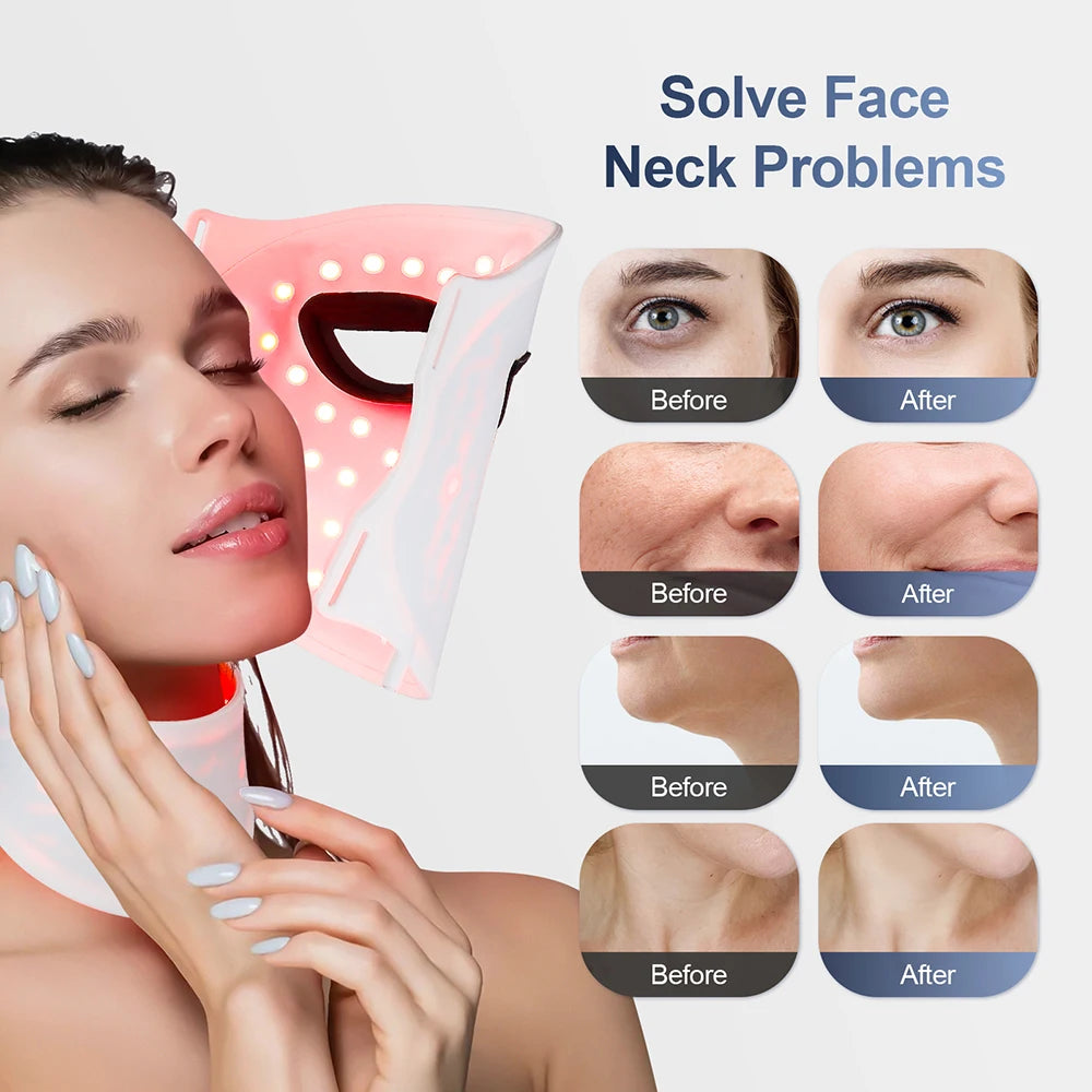 Foreverlily Silicone LED Mask With Neck 7 Color Red Light Infrared Therapy