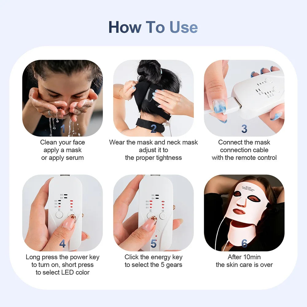 Foreverlily Silicone LED Mask With Neck 7 Color Red Light Infrared Therapy