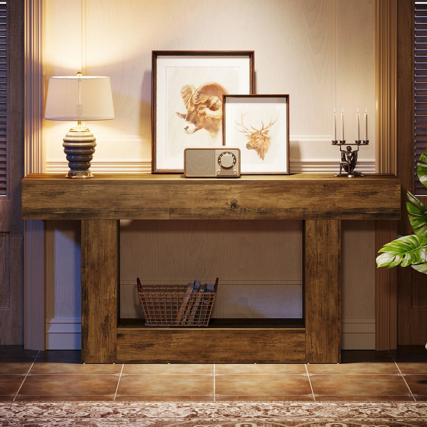 Tribesigns Farmhouse Console Table Two Tier U Shaped Base