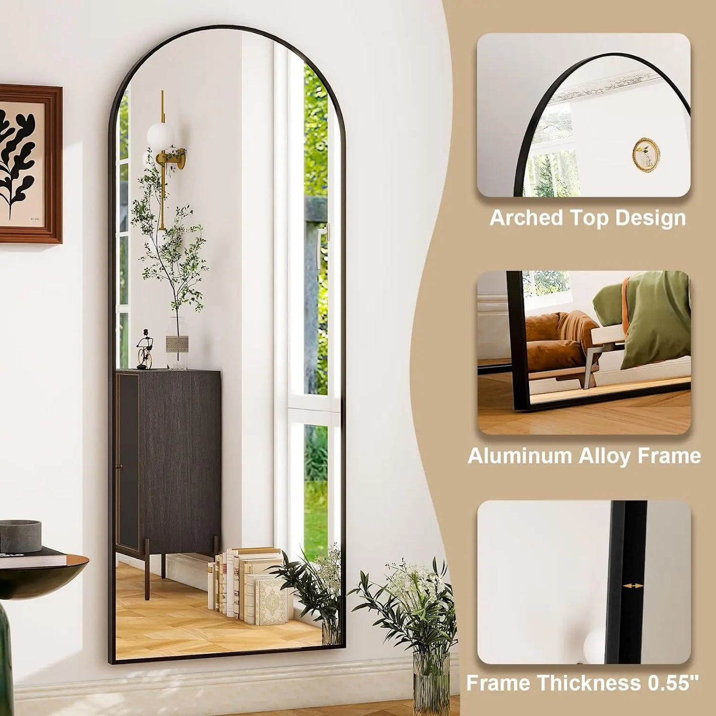 HARRITPURE Aluminum Frame Floor Mirror For Living Room