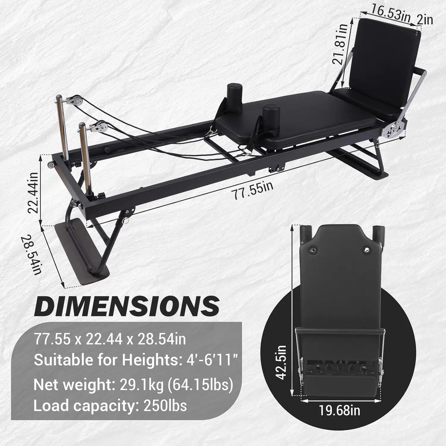 Pilates Reformer Machine for Home Gym Exercise with Adjustable Resistance
