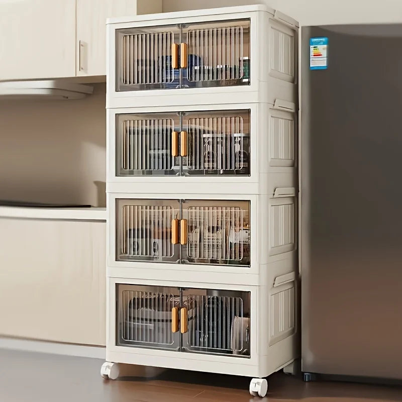 Feature Stackable Storage Cabinet With Doors And Wheels