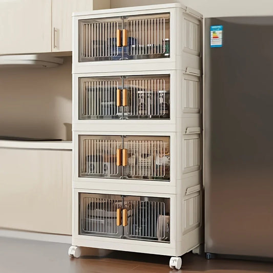 Feature Stackable Storage Cabinet With Doors And Wheels