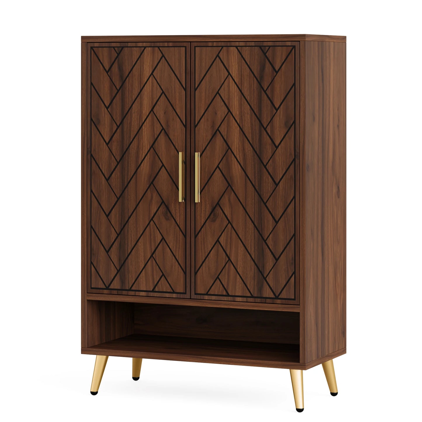 Tribesigns 6-Tier Shoe Cabinet With Doors Walnut Wood Entryway Storage