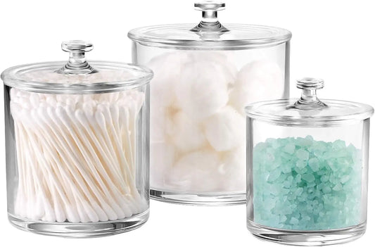 Clear Acrylic Apothecary Jars With Lids And Q Tip Holder
