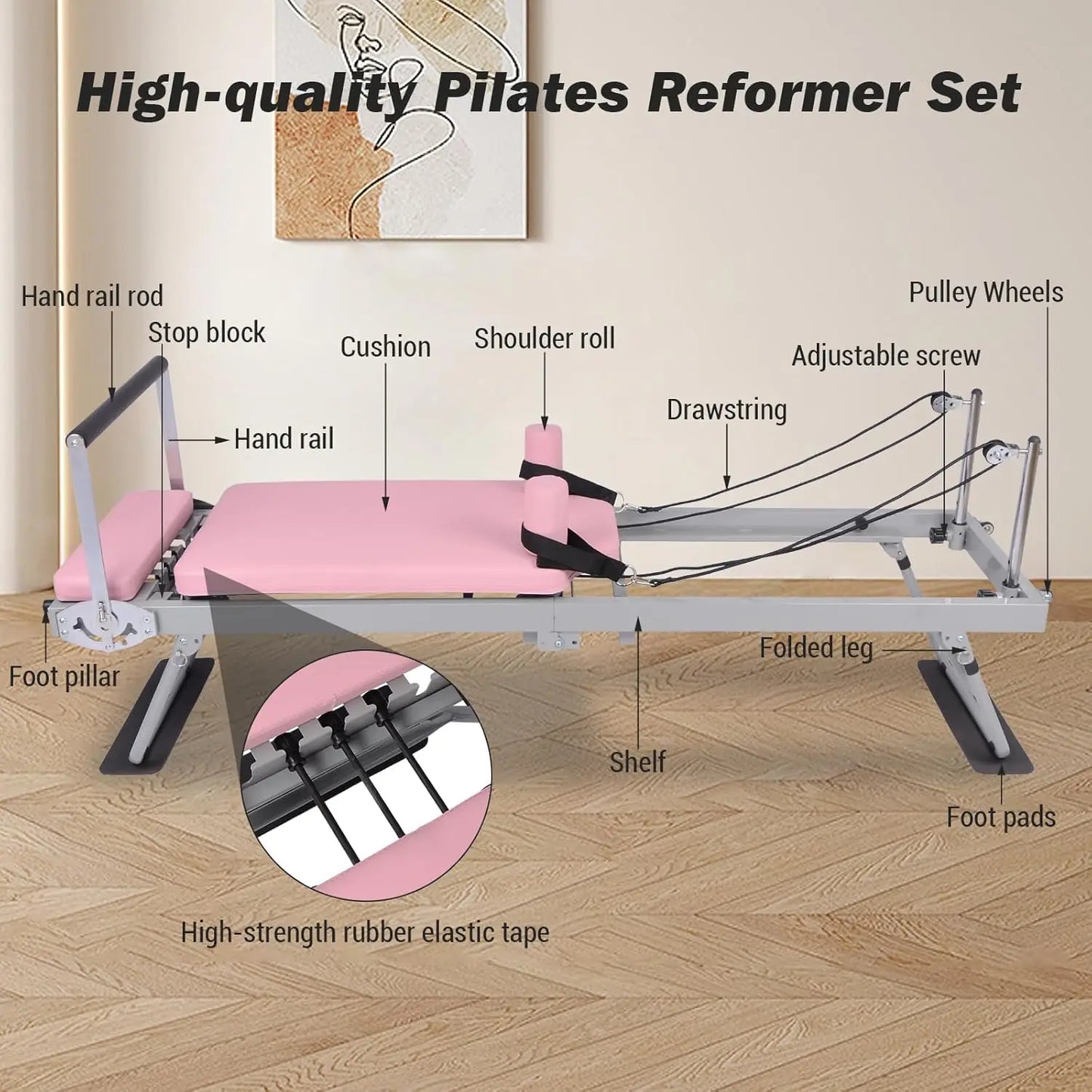 Pilates Reformer Machine for Home Gym Exercise with Adjustable Resistance