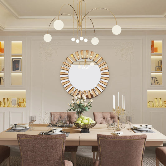 Decorative Mirrors Round Sunburst Wall Mirror Beveled Edge Glass Bathroom Vanity Mirror Hanging Accent Mirrors for Living Room