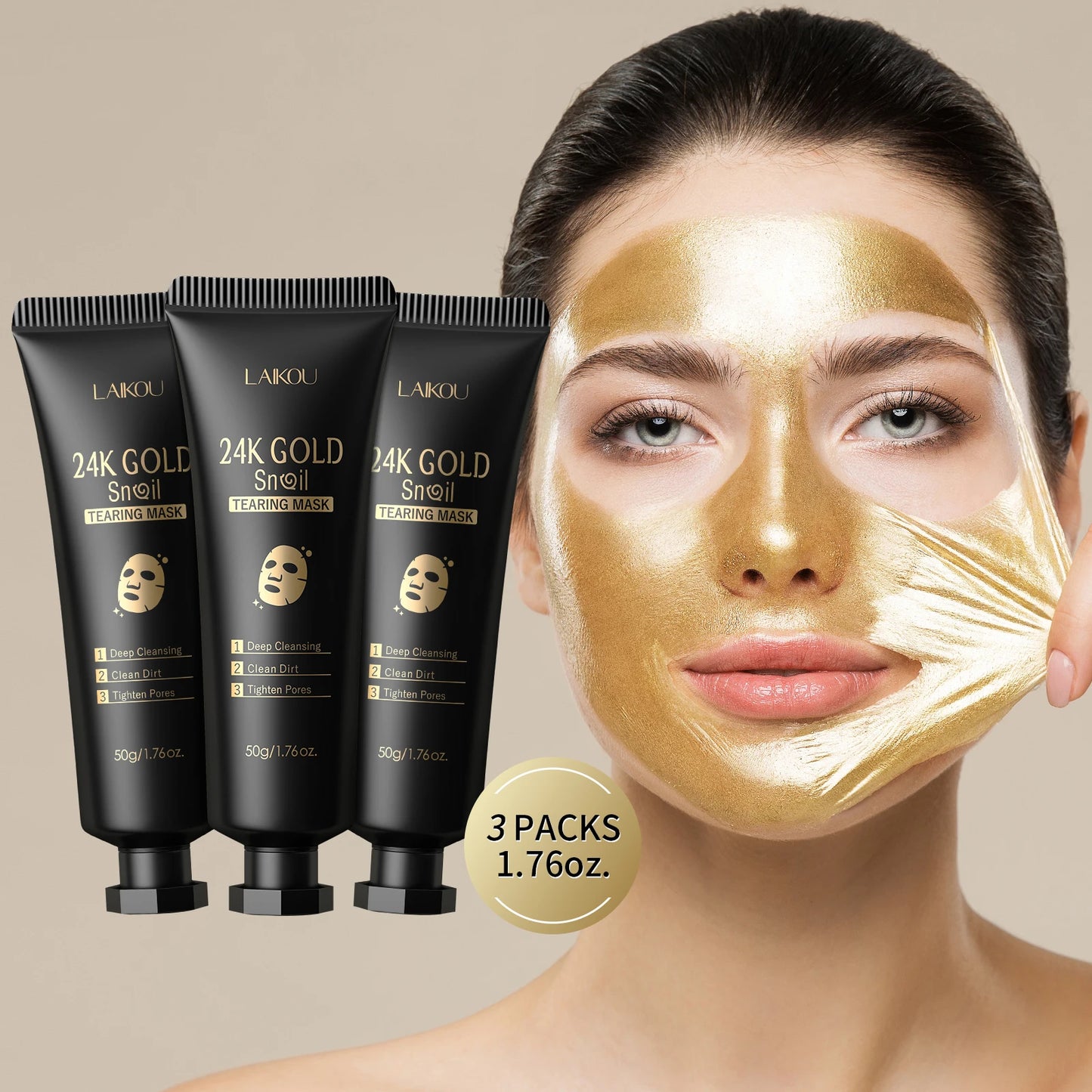 Laikou 24K Gold Snail Peel Off Mask Three Piece Set