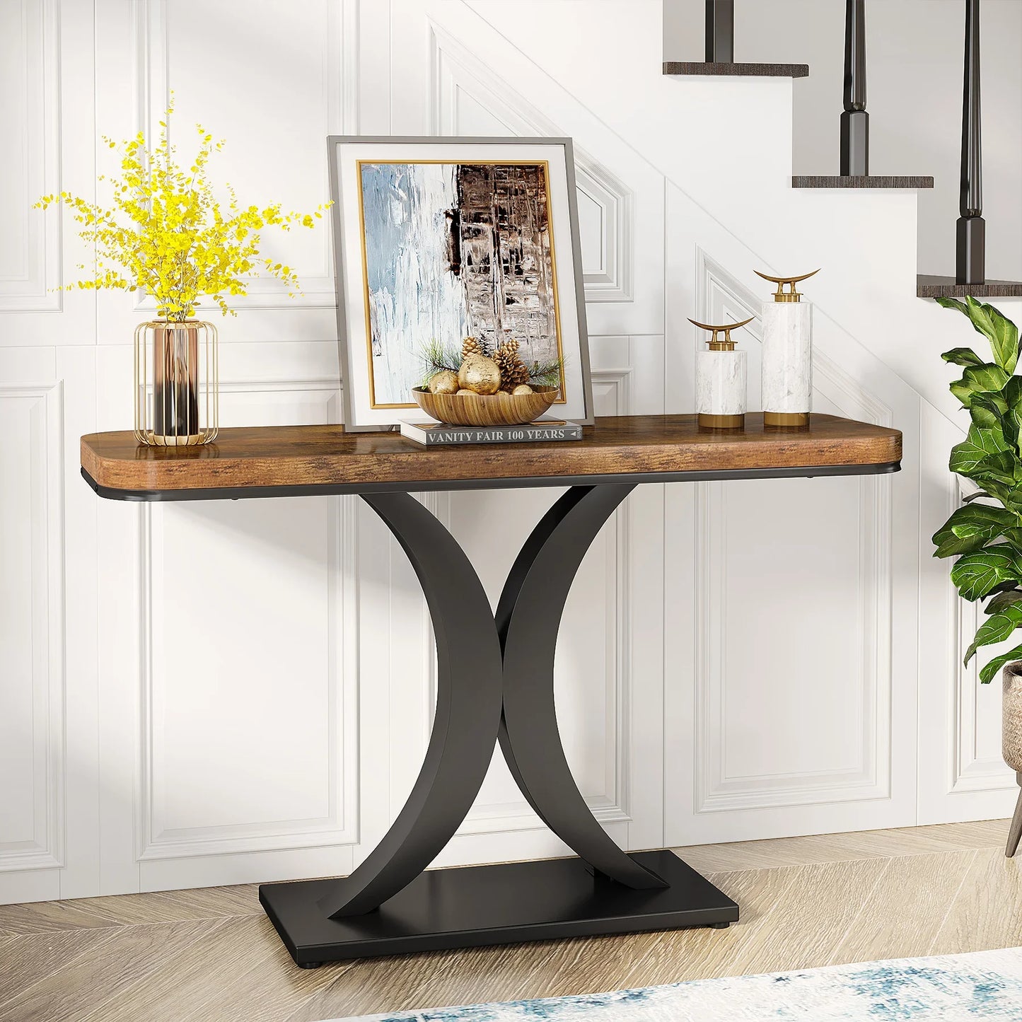 Tribesigns Industrial Console Table With Geometric Iron Base