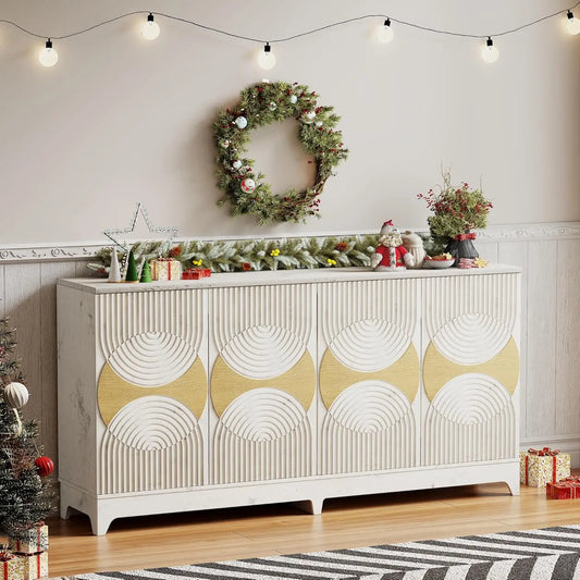 Sideboard Buffet Cabinet with Storage, 70'' Large Modern Fluted Sideboards, Boho Accent Credenza Storage Cabinet for Living Room