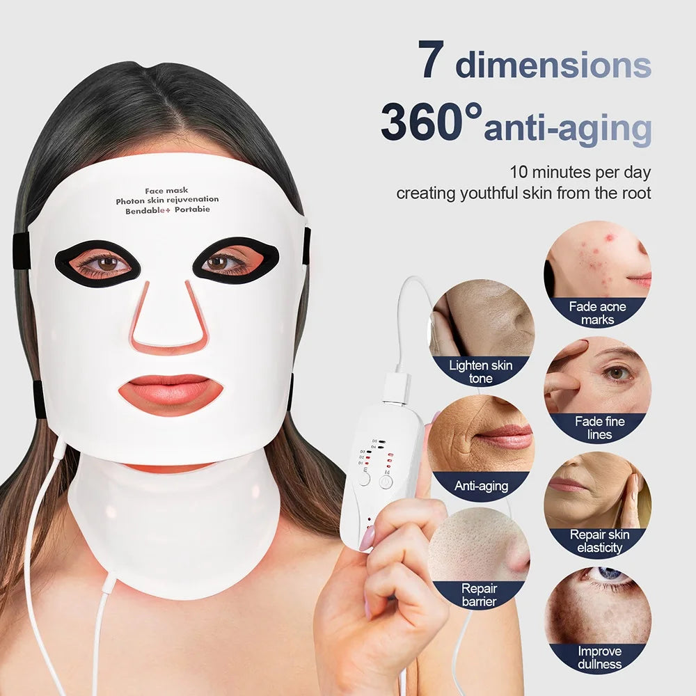 Foreverlily Silicone LED Mask With Neck 7 Color Red Light Infrared Therapy