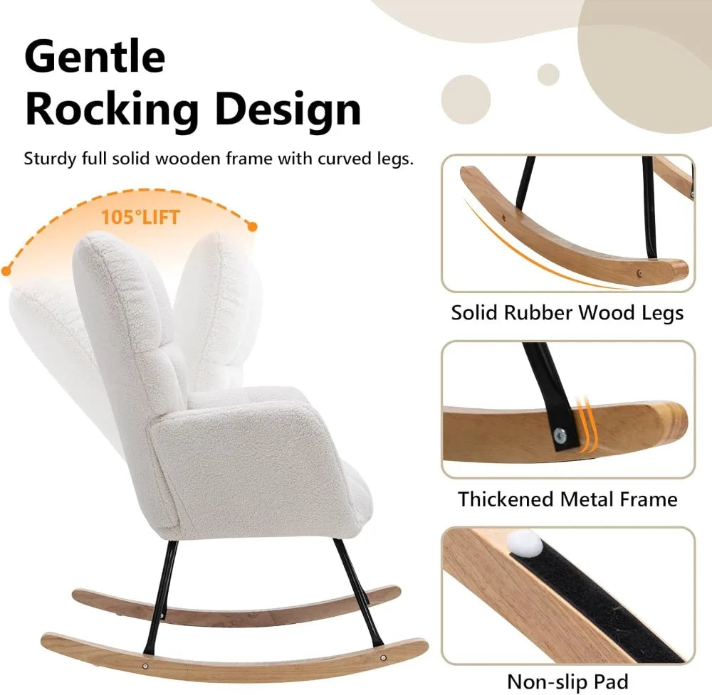 Nursery Rocking Chair Teddy Upholstered Glider Rocker High Back Armchair