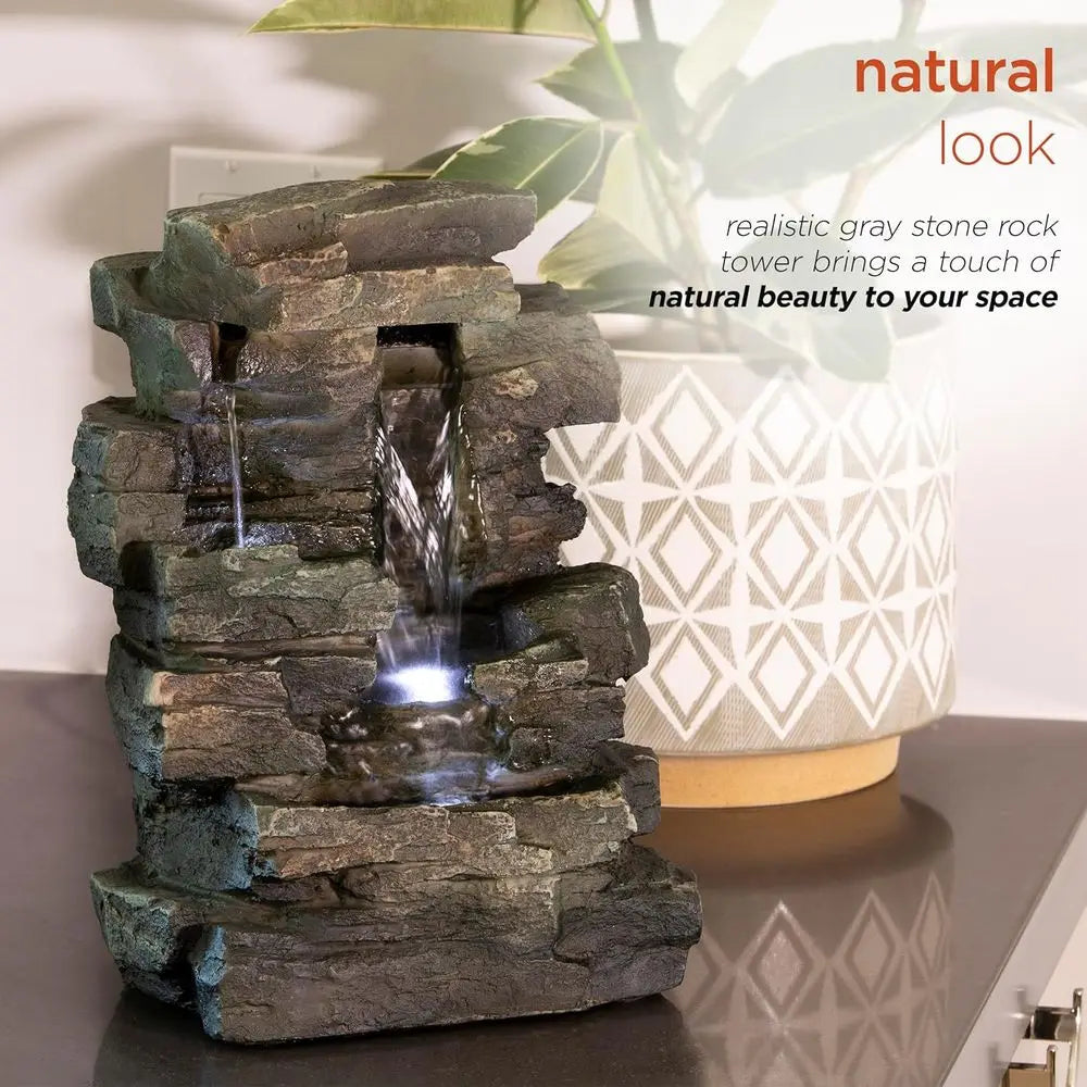 Indoor Tabletop 4 Tier Water Fountain With LED Lights