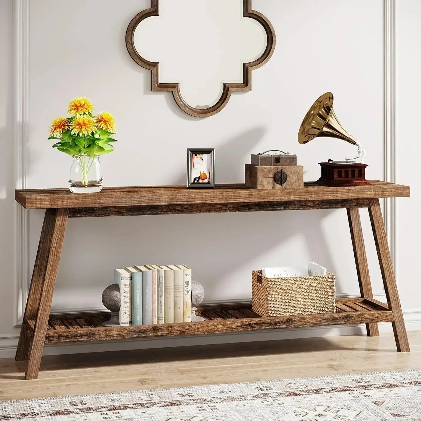 LITTLE TREE All Wood Console Table Two Tier Entryway