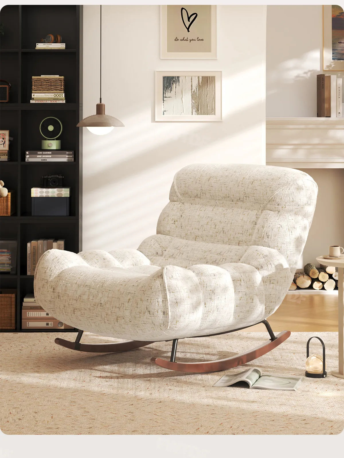 MDNG Chenille Rocking Chair High Density Foam Recliner Wood Base