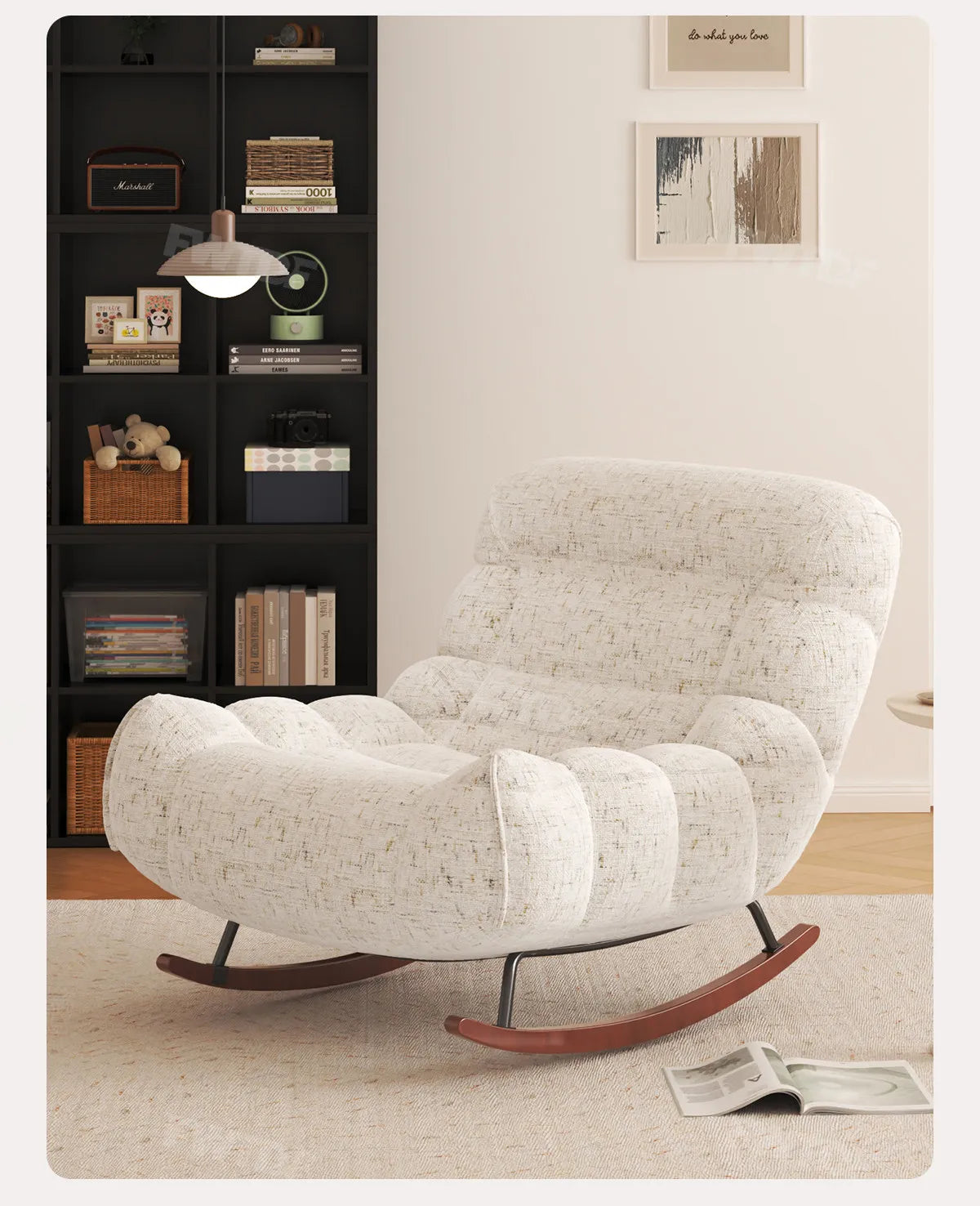 MDNG Chenille Rocking Chair High Density Foam Recliner Wood Base