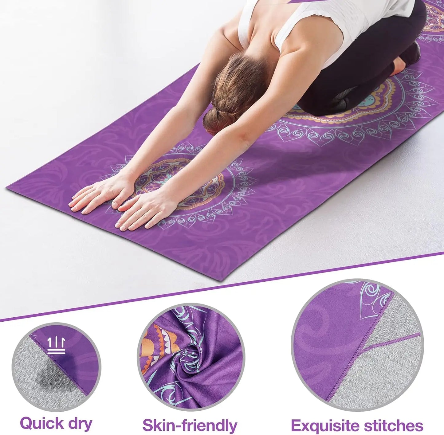 Non Slip Yoga Mat Towel With Quick Dry Corner Pocket Mandala Pattern