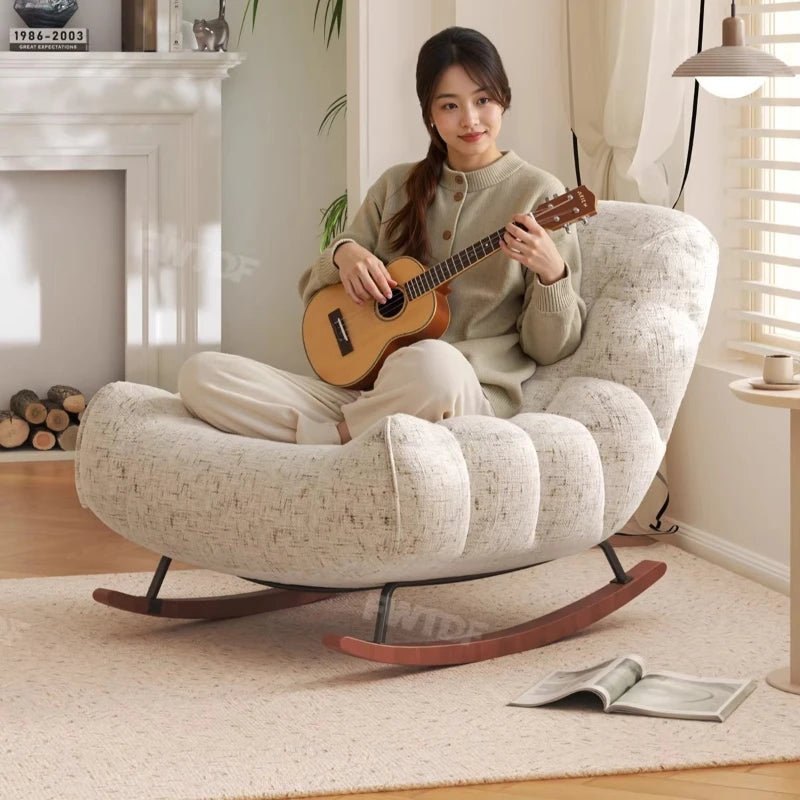 MDNG Chenille Rocking Chair High Density Foam Recliner Wood Base