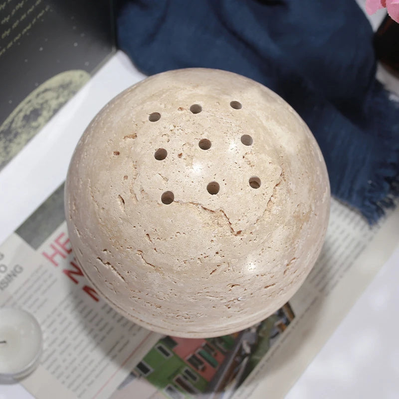 La Trouvailled Travertine Sphere Mubkhar Incense Burner