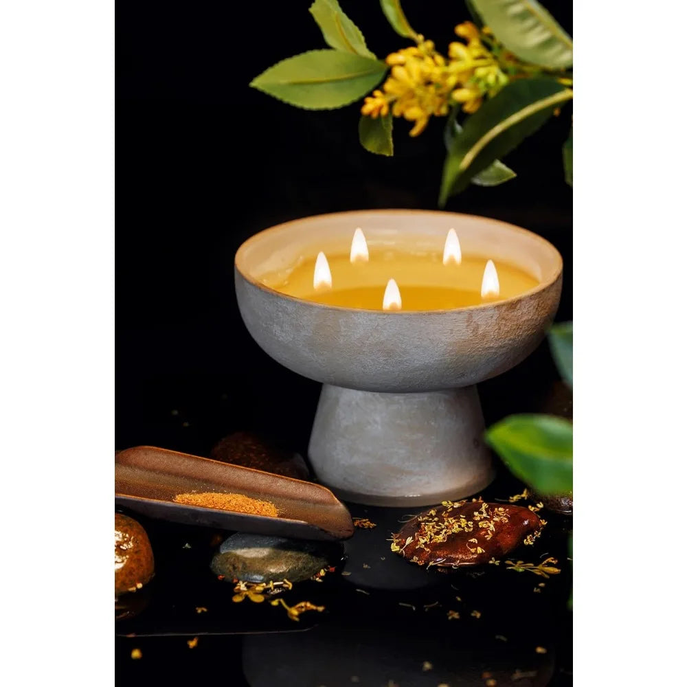 Luxury Hand-Poured Soy Candle with Essential Oils, 5 Wick, Osmanthus & Sandalwood Scent, Ceramic Container, Aromatherapy Relaxat
