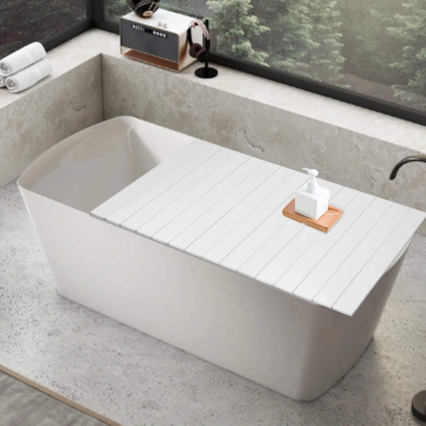 Foldable Bathtub Cover Board, Waterproof & Dustproof Bath Tray,PVC Bathtub Topper, White Durable Spa Accessory for Home Bathroom
