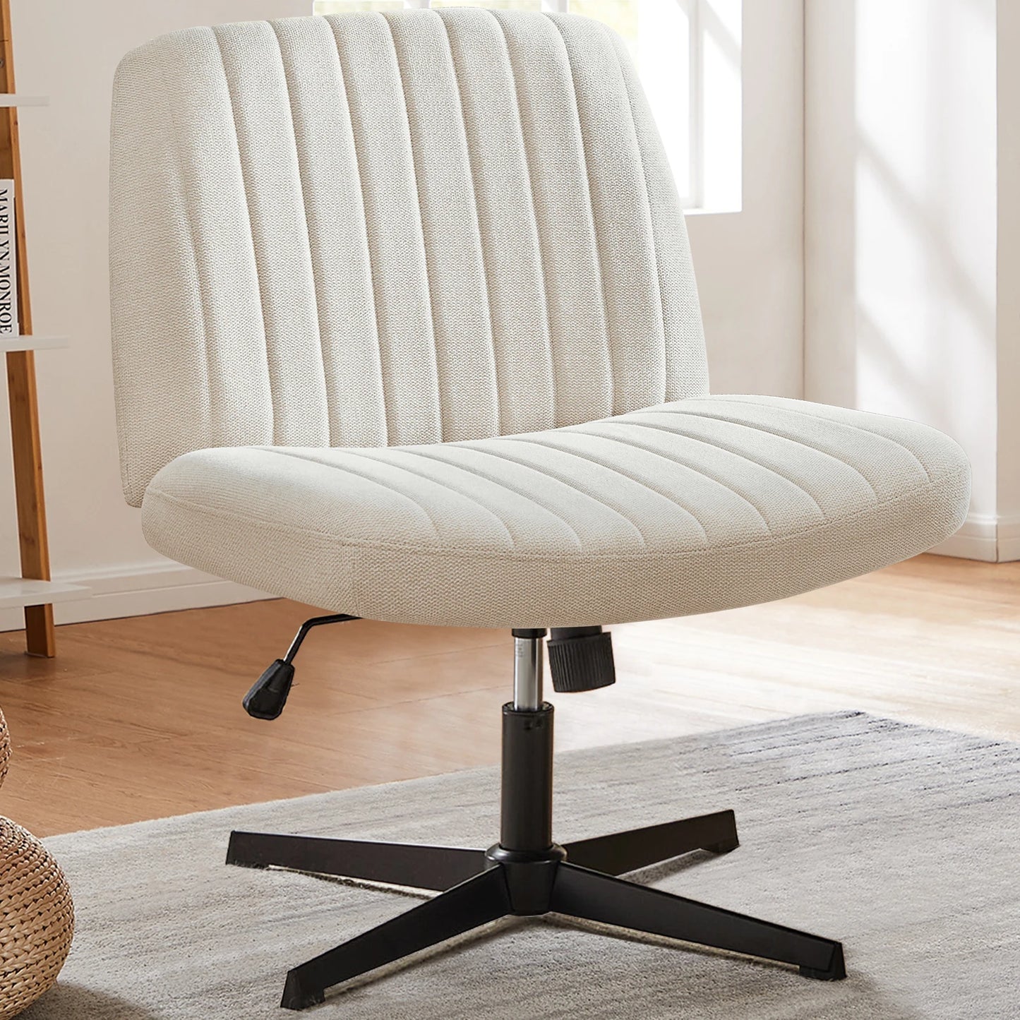 JHK Cross Legged Office Chair With Rocking Swivel Fabric