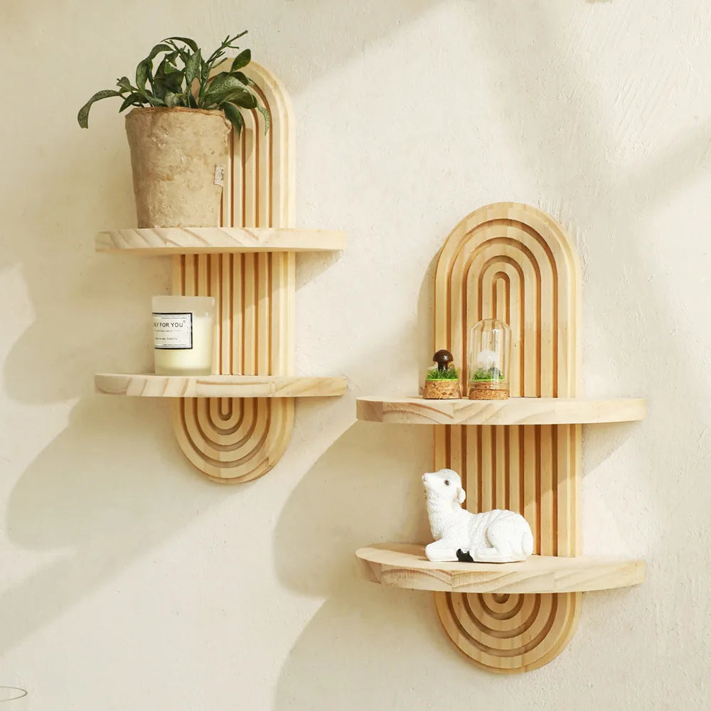 Bohemian Oval Solid Wood Wall Shelves Storage Organizer