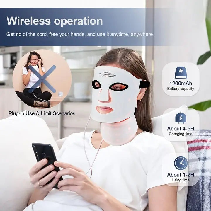 Foreverlily Silicone LED Mask With Neck 7 Color Red Light Infrared Therapy