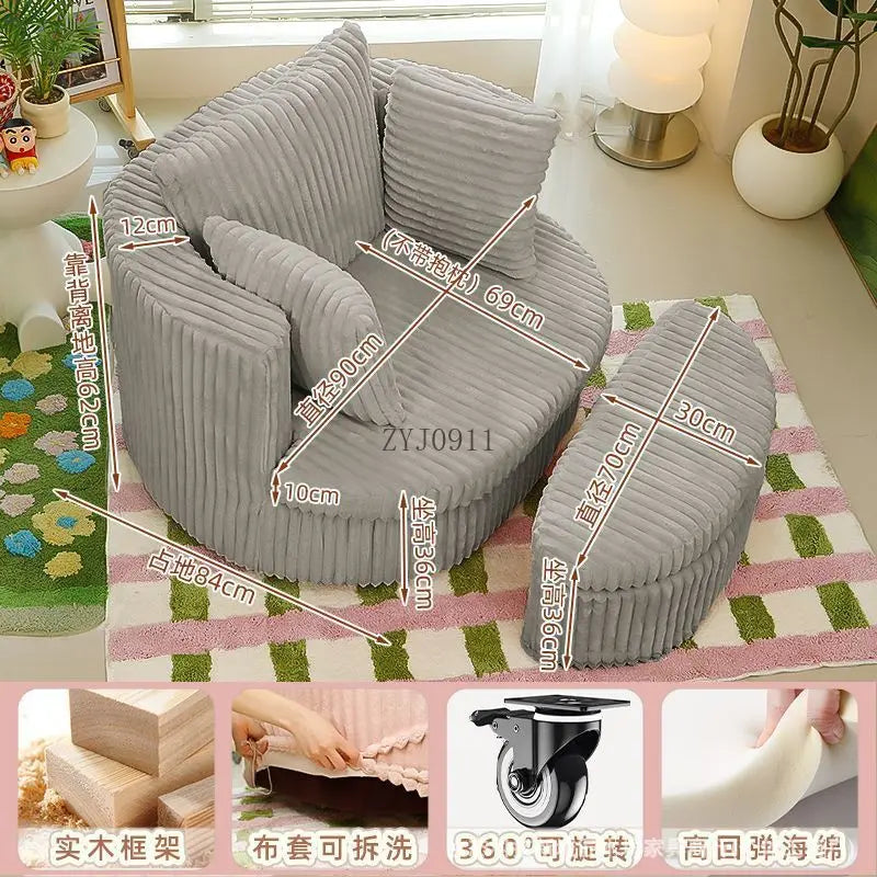 New corduroy cream sofa living room single pink rotating sofa