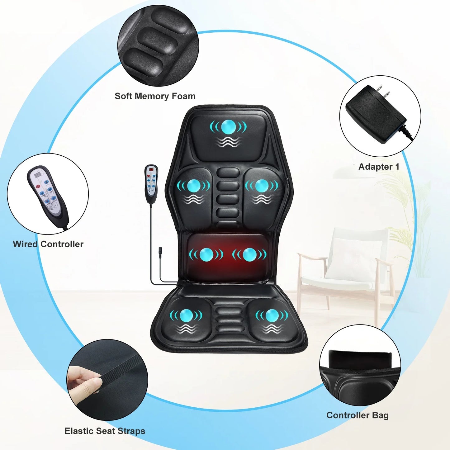 HOMEMASSA Premium Massage Chair Pad With Heat 9 Modes
