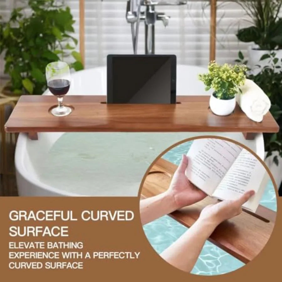 MDNG Acacia Wood Bathtub Tray Caddy With Adjustable Legs