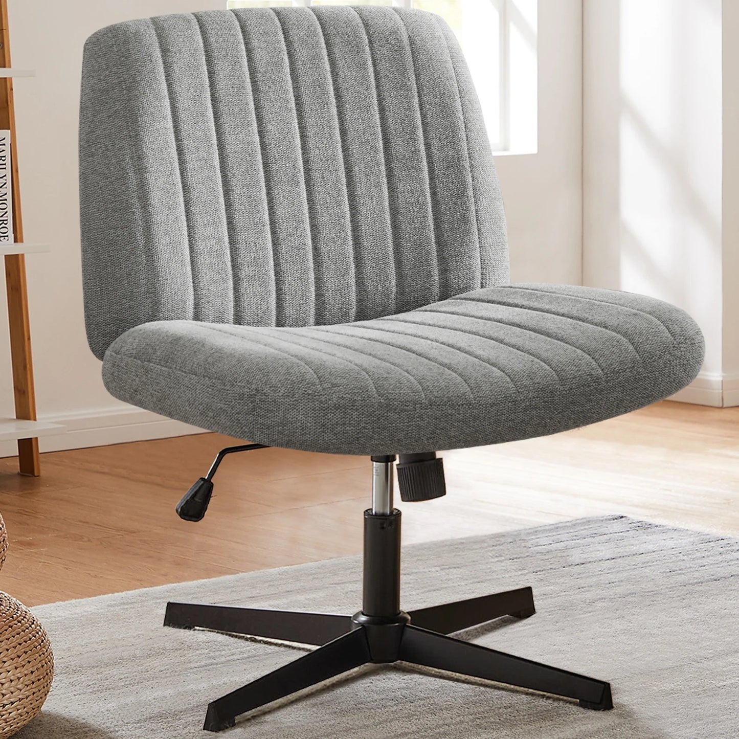 JHK Cross Legged Office Chair With Rocking Swivel Fabric