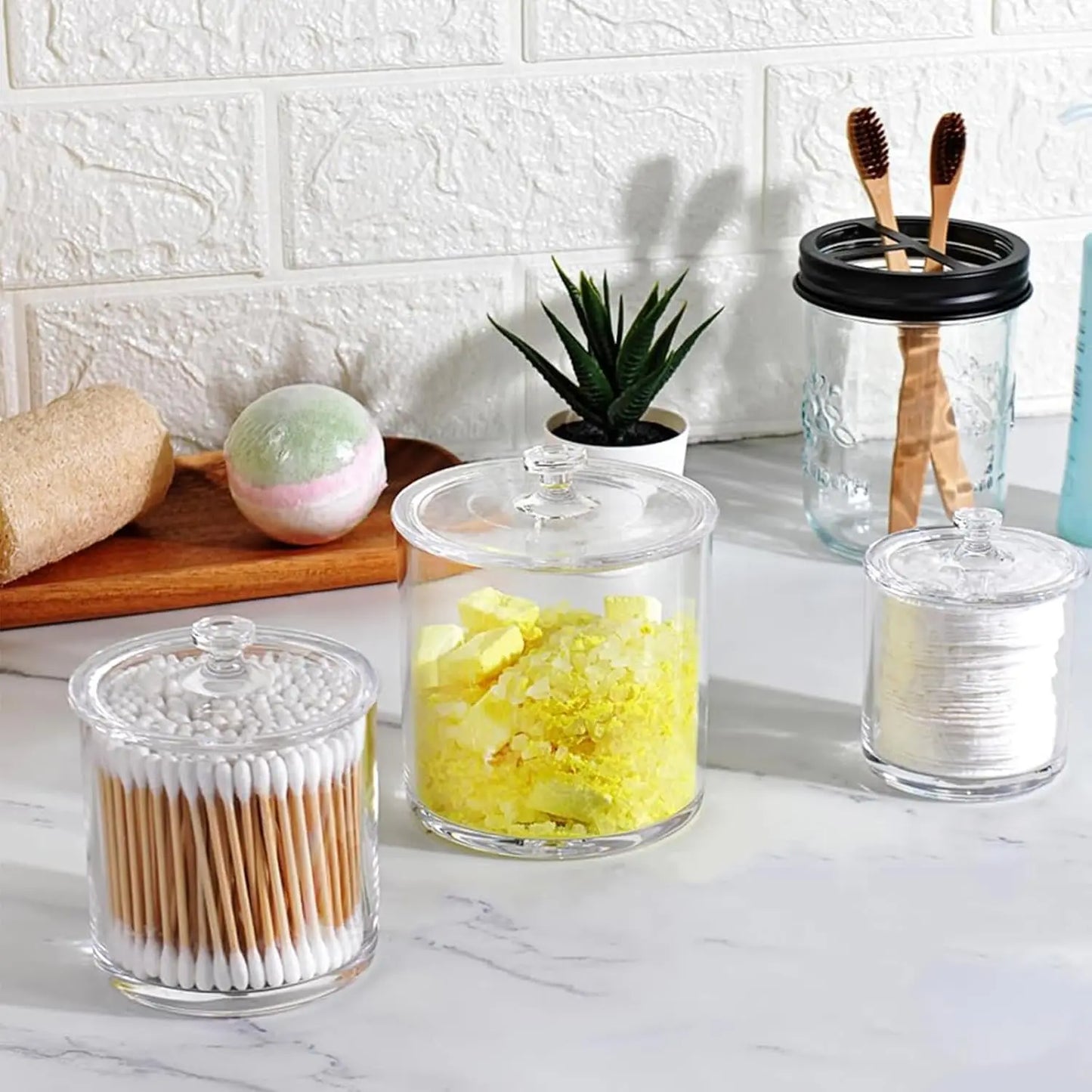 Clear Acrylic Apothecary Jars With Lids And Q Tip Holder