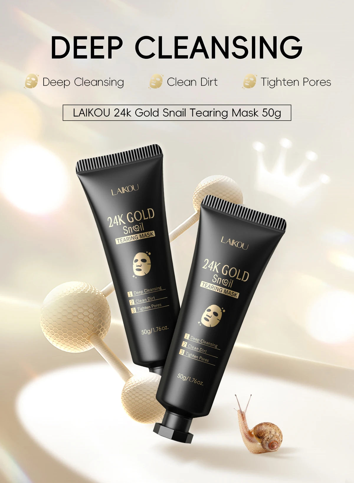 Laikou 24K Gold Snail Peel Off Mask Three Piece Set