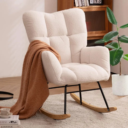 Nursery Rocking Chair Teddy Upholstered Glider Rocker High Back Armchair