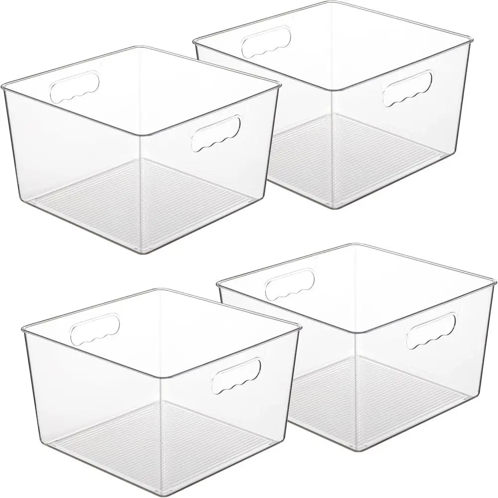 Clear Plastic Storage Bins 4 Pack With Handles For Pantry
