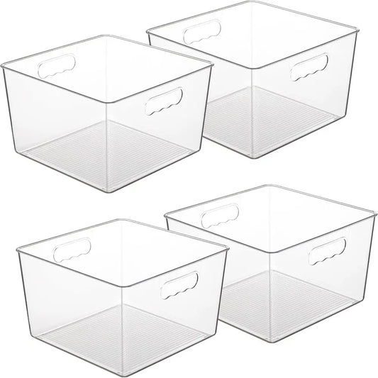 Clear Plastic Storage Bins 4 Pack With Handles For Pantry